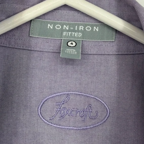 Foxcroft Womens Sz 4 Fitted Button Front Shirt Purple 3/4 Sleeve Non-Iron Cotton - Picture 4 of 8